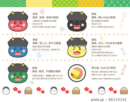 節分イラスト素材鬼と恵方巻きのセット 節分イラスト素材鬼と恵方巻きのセット 98114142