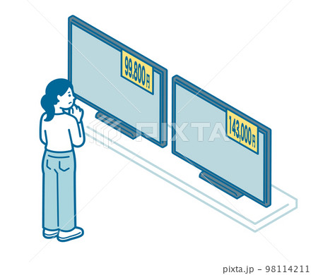 テレビの購入を迷う女性 98114211