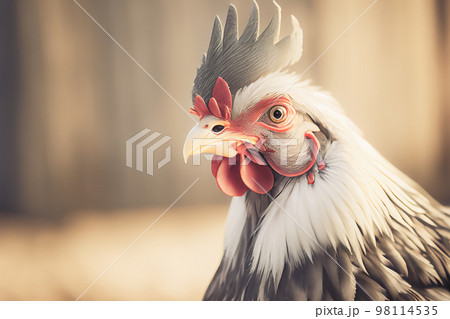 Close up of a chicken on a farm, set against natural background. Close up of a chicken on a farm, set against natural background. 98114535