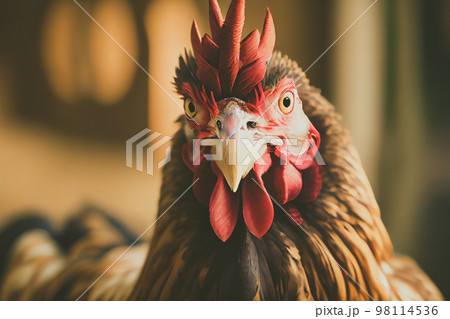 Close up of a chicken on a farm, set against natural background. Close up of a chicken on a farm, set against natural background. 98114536