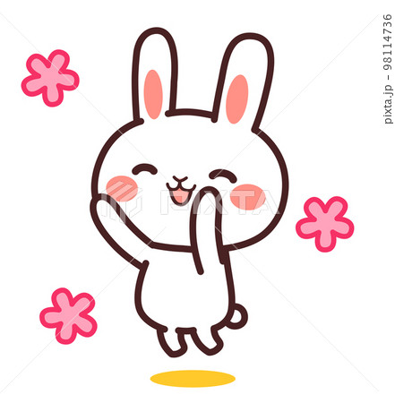 飛んで喜ぶ兎のかわいいキャラクター　イラスト素材 98114736