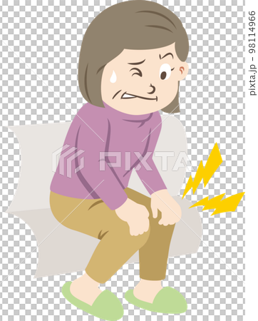 膝が痛くソファーから立ち上がれない女性(輪郭線なし) 膝が痛くソファーから立ち上がれない女性(輪郭線なし) 98114966