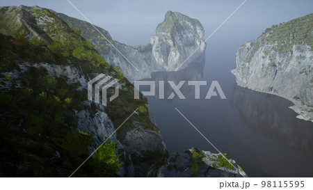 white cliffs with grass over the ocean 98115595