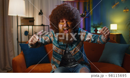 Excited happy man surprised, shocked by sudden victory, good win news, celebrating, wow reaction Excited happy man surprised, shocked by sudden victory, good win news, celebrating, wow reaction 98115695