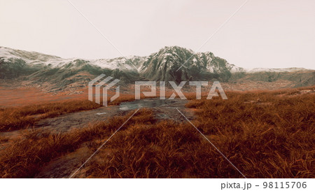 Panoramic view on mountains covered with snow Panoramic view on mountains covered with snow 98115706