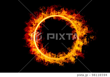 orange flame circle frame on black background 98116594