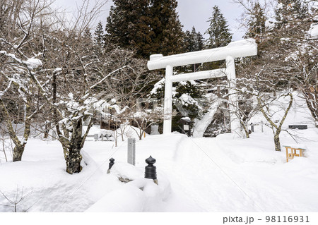 冬の土津神社 白い鳥居と参道 福島県猪苗代町 冬の土津神社 白い鳥居と参道 福島県猪苗代町 98116931