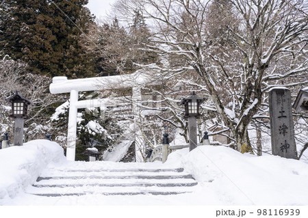 冬の土津神社 白い鳥居と参道 福島県猪苗代町 冬の土津神社 白い鳥居と参道 福島県猪苗代町 98116939