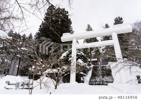 冬の土津神社 白い鳥居と参道 福島県猪苗代町 冬の土津神社 白い鳥居と参道 福島県猪苗代町 98116956