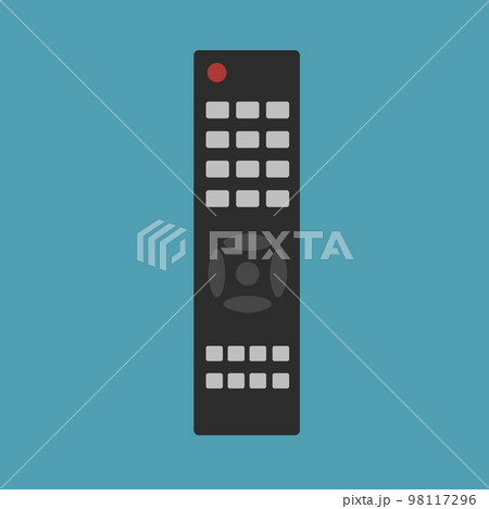 Black remote control for TV or multimedia player with gray buttons, vector on a green background 98117296