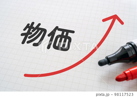 物価と書かれたノートとマーカー 98117523