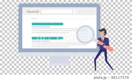 在個人電腦上搜索的商人的插圖素材 98117570