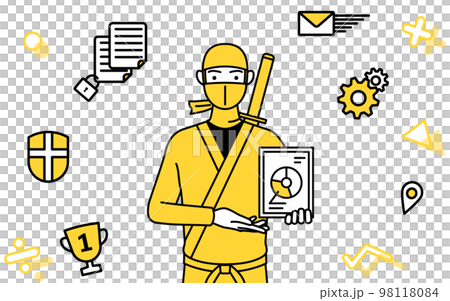 DX 的圖片,一位身穿忍者服裝的男子使用數字技術改善業務 DX 的圖片,一位身穿忍者服裝的男子使用數字技術改善業務 98118084