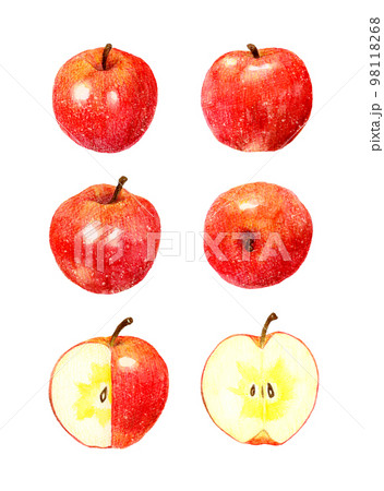 赤い蜜入りりんごのセット　フルーツの手描き水彩イラスト素材集 98118268
