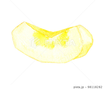 皮を剝いてくし形切りにした蜜入りりんご　フルーツの手描き水彩イラスト素材 98118282