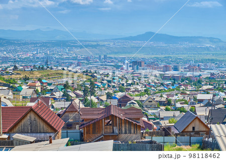 View of the city from the Rinpoche Bagsha datsan in Ulan-Ude city of the Republic of Buryatia, Russia. View of the city from the Rinpoche Bagsha datsan in Ulan-Ude city of the Republic of Buryatia, Russia. 98118462