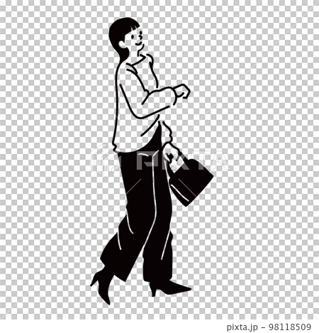 上を見上げる女性の線画 98118509