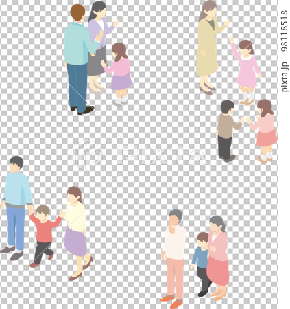 アイソメトリック　家族　ファミリー　人物　男性　女性　カップル　イラスト素材 98118518