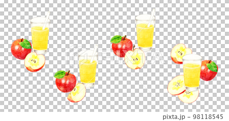 A set of apple juice and apple fruit in a cup Drink and fruit hand-drawn watercolor illustration material 98118545