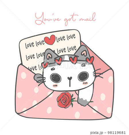 cute white kitten cat in love pink envelope cartoon animal doodle hand drawing illustration vector cute white kitten cat in love pink envelope cartoon animal doodle hand drawing illustration vector 98119681
