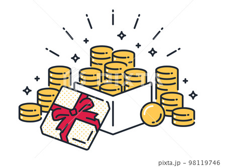 コインがたくさん入ったプレゼントボックスのシンプルなベクターアイコンイラスト素材 98119746