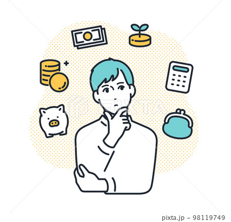 投資について考える若い男性のシンプルなベクターイラスト素材 投資について考える若い男性のシンプルなベクターイラスト素材 98119749