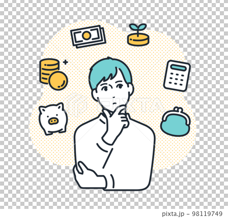 投資について考える若い男性のシンプルなベクターイラスト素材 投資について考える若い男性のシンプルなベクターイラスト素材 98119749