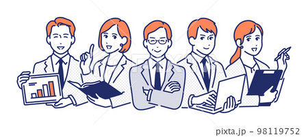 5人の会社員のシンプルなベクターイラスト素材 98119752