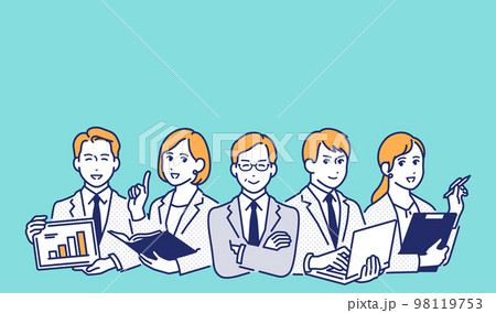 5人のビジネスパーソンのシンプルなベクターイラスト素材 98119753