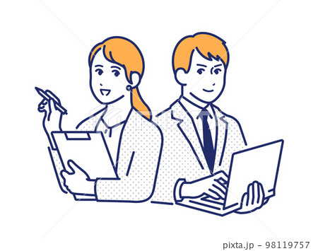 働くビジネスパーソンのシンプルなベクターイラスト素材 98119757