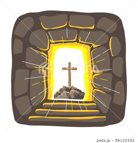 Christian illustration of burial cave. Happy Easter image. 98120392