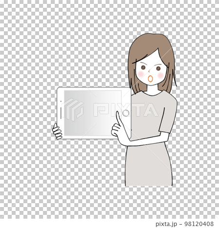 一個女人拿著平板電腦憤怒地抗議 98120408