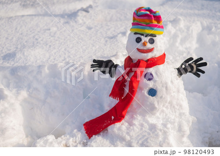 Snowman with rainbow hat. LGBT community. Winter fun. Snowman with rainbow hat. LGBT community. Winter fun. 98120493