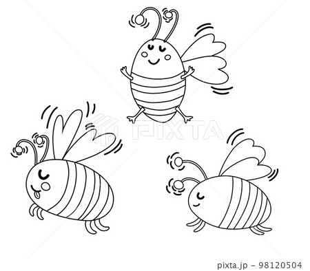 Bees linear. Linear collection of doodle bees. Simple hand drawn beekeeping design elements. Perfect for printing, logo, and product for products. Vector illustration isolated on white background. 98120504