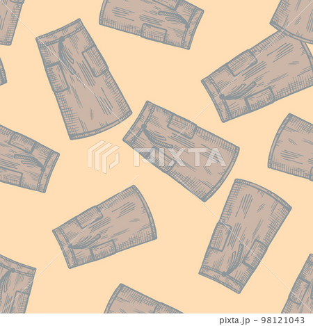 Aprons engraved seamless pattern. Vintage background for kitchen in hand drawn style. Vector repeated texture for print, fabric, wrapping, wallpaper, tissue. 98121043