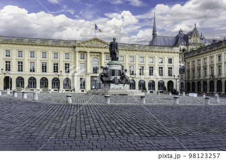 The Cathedral of Notre Dame de Reims can be seen in the background of the Place Royale. The Cathedral of Notre Dame de Reims can be seen in the background of the Place Royale. 98123257