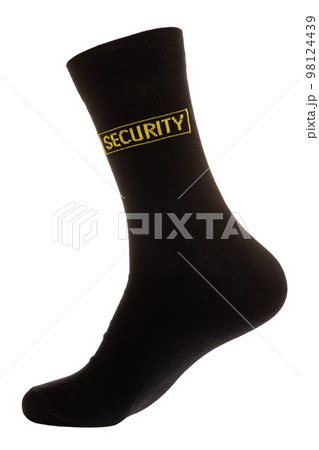 Black sock security inscription on mannequin isolated on white Black sock security inscription on mannequin isolated on white 98124439