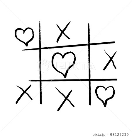 Tic tac toe doodle game with cross and circle sign, cute heart mark isolated on white background.  98125239