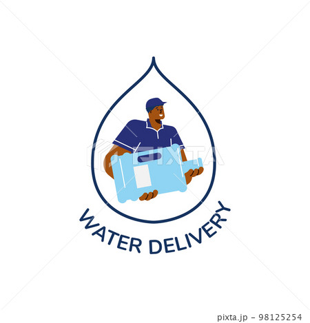 Water delivery and order emblem or logo design flat vector illustration isolated. Water delivery and order emblem or logo design flat vector illustration isolated. 98125254