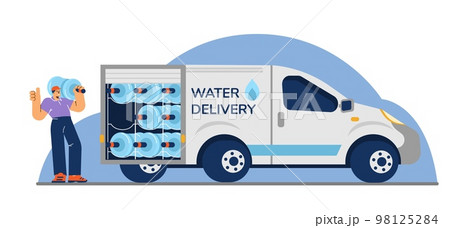 Water for home and office delivery banner cartoon vector illustration isolated. 98125284