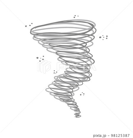 Cute gray color hurricane with sand drops, symbol of weather elements. Sketch hand drawn whirlwind sign for print design, stickers, icon decoration 98125387