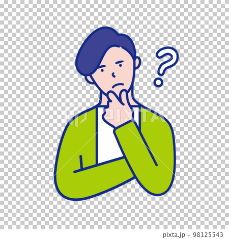 疑問を感じて首をかしげるイメージの20代〜40代カジュアルな服を着た男性の上半身イラスト素材 疑問を感じて首をかしげるイメージの20代〜40代カジュアルな服を着た男性の上半身イラスト素材 98125543