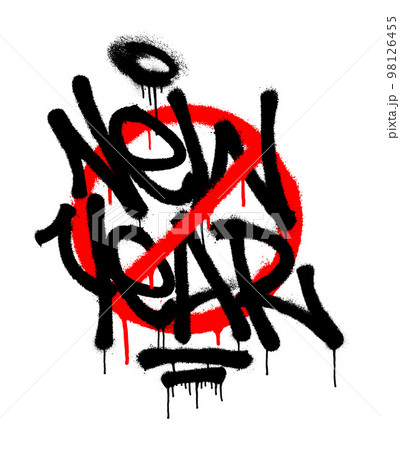 Crossed sprayed new year tag graffiti with overspray in black over white. Vector illustration. 98126455