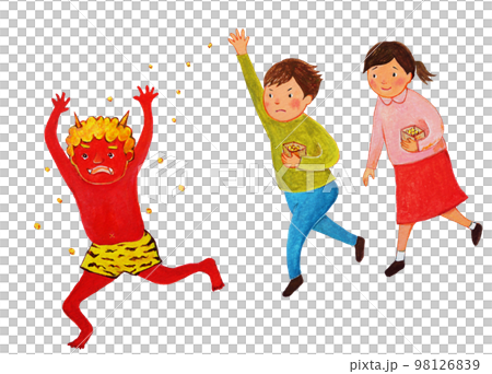 節分に豆まきをする男の子と女の子 節分に豆まきをする男の子と女の子 98126839