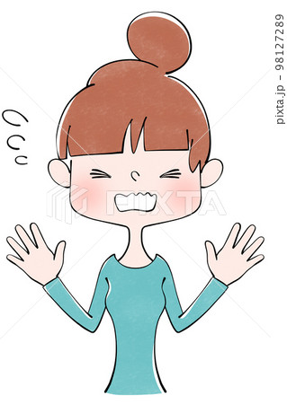 両手を上げて照れる女性のイラスト 98127289