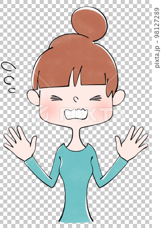 両手を上げて照れる女性のイラスト 98127289