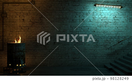 Brick wall of a street facade at night 98128249