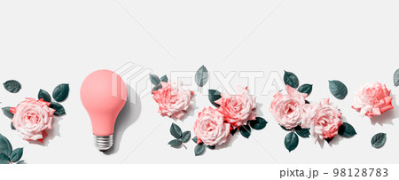 Light bulb with pink roses 98128783