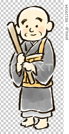 警策を持ったお坊さんの手描きイラスト 98129594
