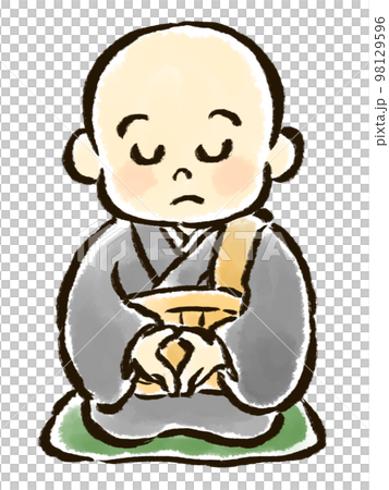 座禅を組む子供のお坊さんの手描きイラスト 座禅を組む子供のお坊さんの手描きイラスト 98129596
